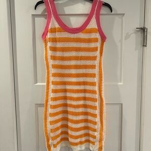 Pink Lily Knitted Pink and Orange Striped Cover Up Dress